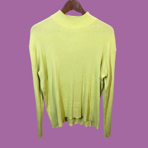 Coldwater Creek silk cotton ribbed mock turtleneck green sweater XL - Picture 4 of 15